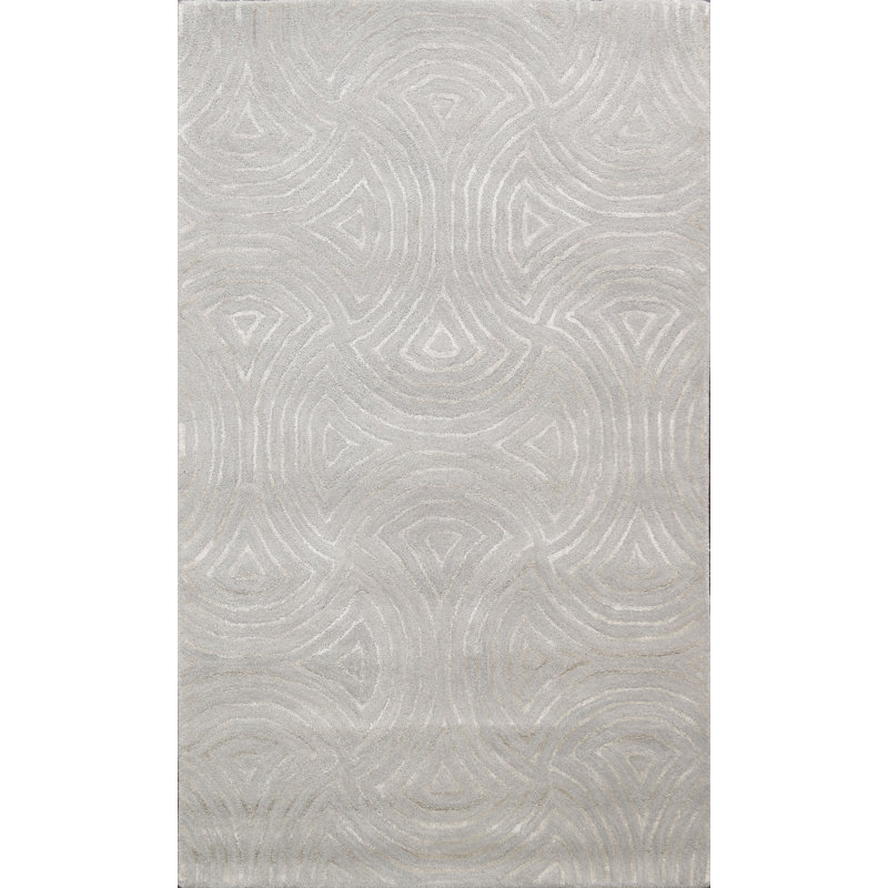 Tapis gris en laine / soie touffeté à la main
