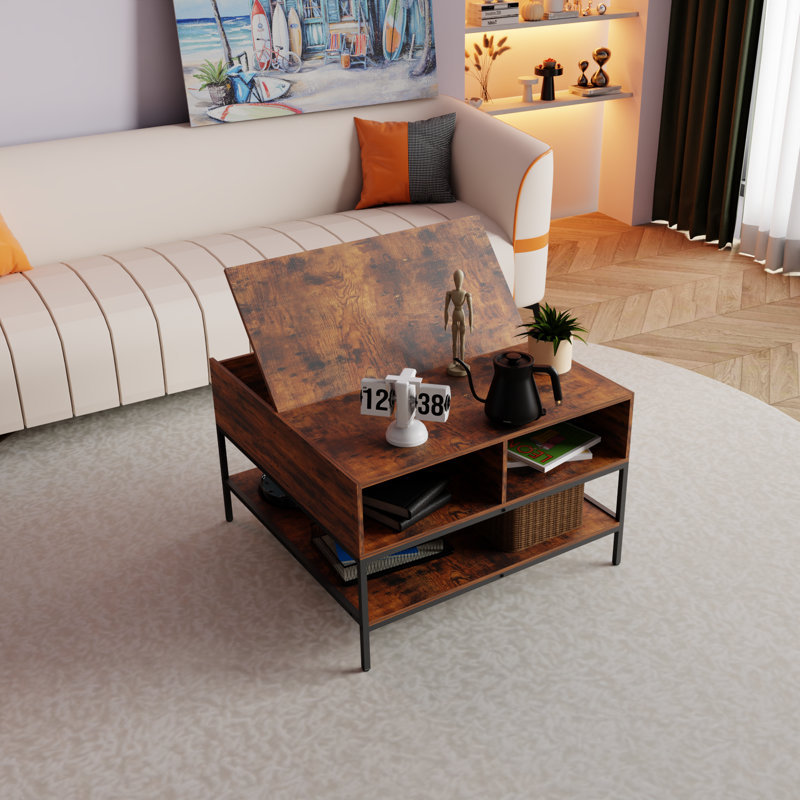 Dark Walnut Square Coffee Table With Flip Top