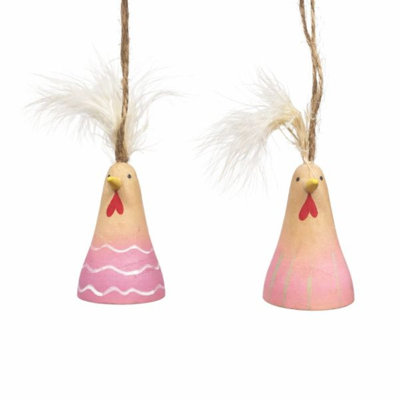 Fluffy Wooden Chicken Hanging Decs Mix 2