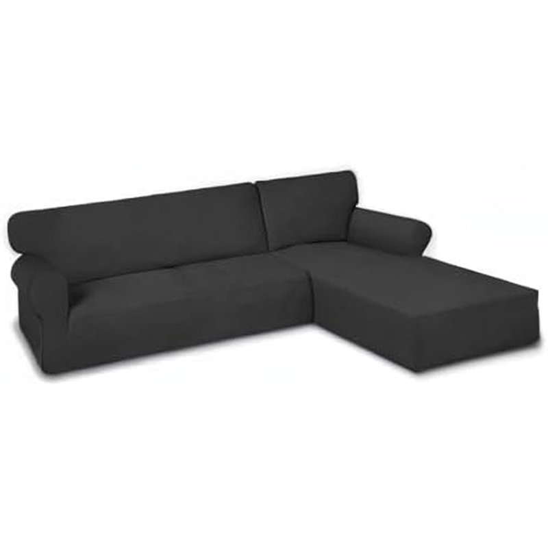 Ensemble de housse pour canapé modulaire extensible - gris foncé - 2 pièces en élasthanne, ajustement élastique antidérapant, en forme de L (canapé 3 places + chaise 3 places), pour animaux de compagnie