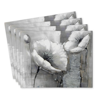 Industrial Monochrome Flowers Polyester Orlane Set of 4