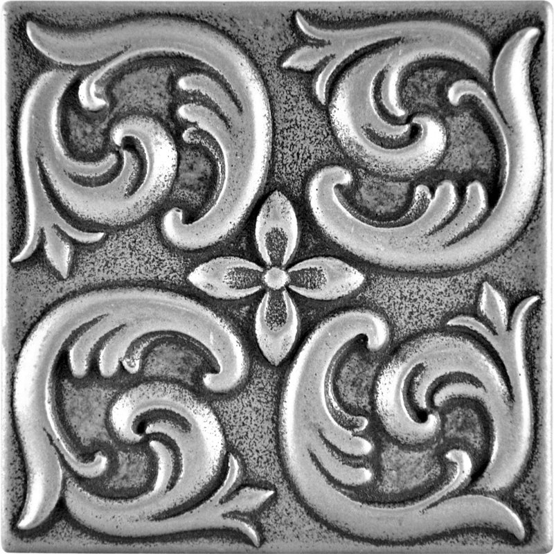 4'' x 4'' Hand Painted Resin Decorative Accent Tile, Pewter Nickel