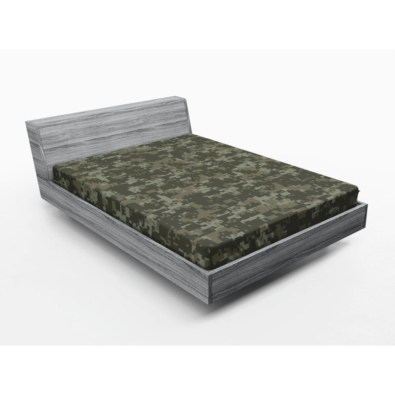 Microfiber Camouflage Fitted Sheet, Queen Fitted Sheet, Gray Camouflage 2