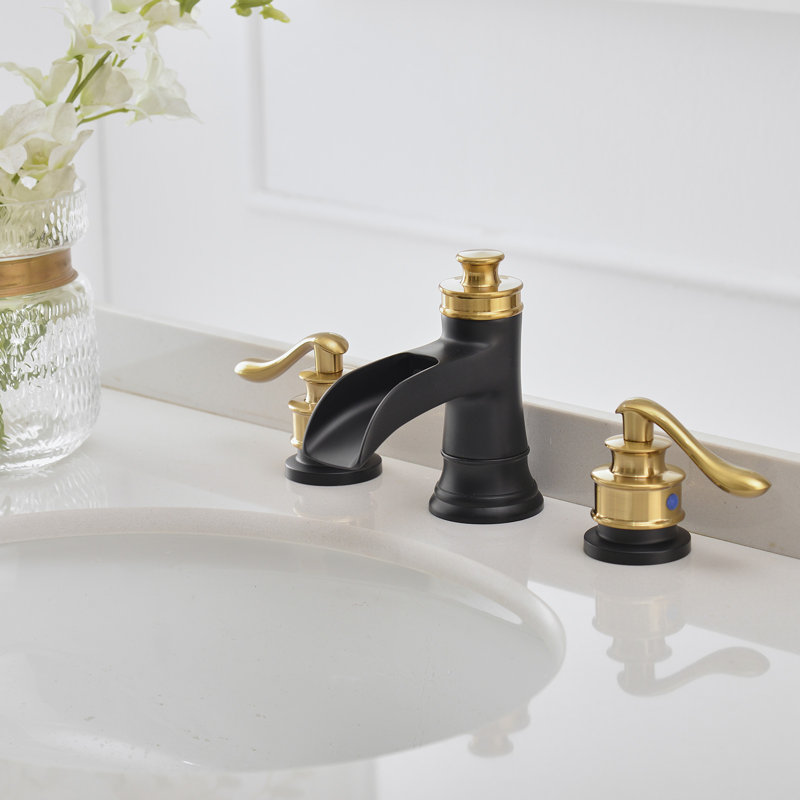 Single-handle Bathroom Faucet with Drain Assembly, Matte Black/Gold