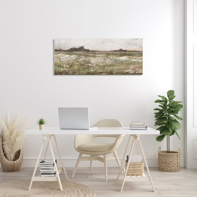 Green Landscape Canvas Wall Art with Wooden Frame, 48 x 20
