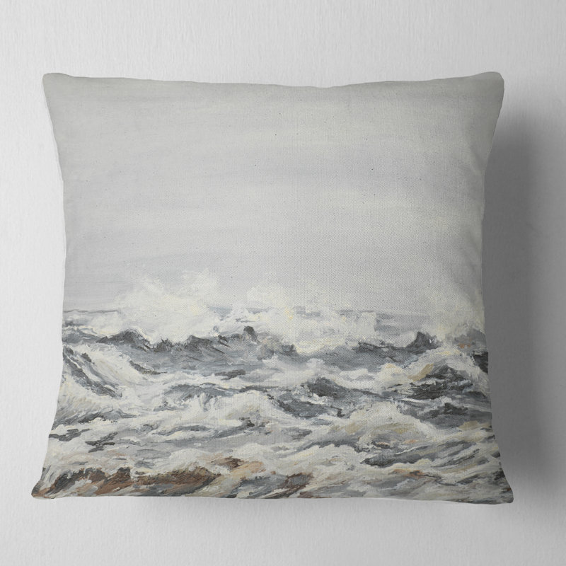 Grey Sea Waves - Sea & Shore Printed Pillow, 18" x 18", Throw Pillow
