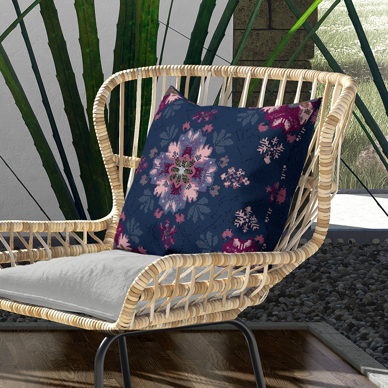 Heritage Folk Motif Indoor/Outdoor 20x20, Square 20", Blue/Magenta