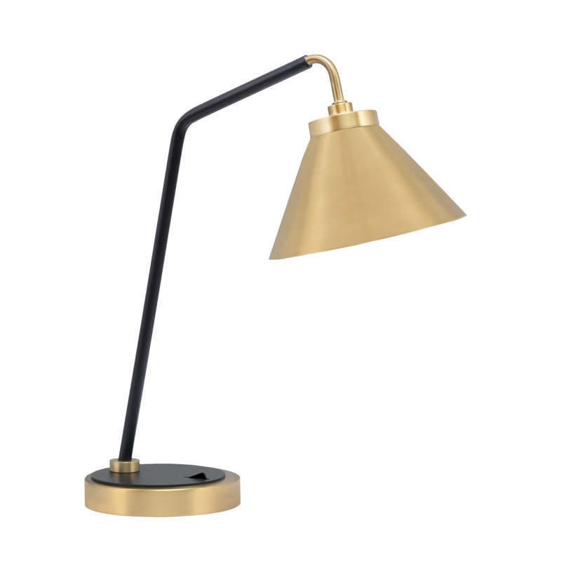Lampe de bureau avec abat-jour conique en métal de 7 po, Noir mat / laiton, Doré