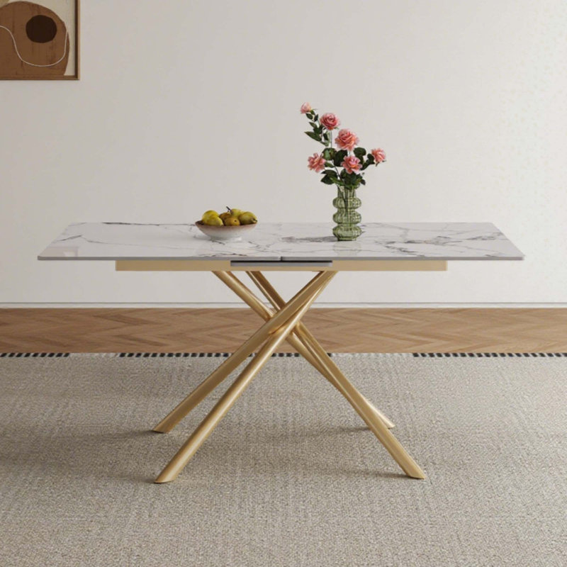 Table de salle à manger extensible Modern Modern, H 29,53 po x L 47,2 po x l 31,5 po, Blanc, Doré