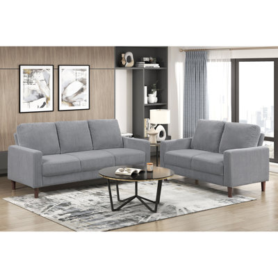 Gray Corduroy Contemporary Upholstered 3 - Seat With High Density Foam, Brown Faux Wood Legs, And Cushioned For Family Gathering Finish Legs