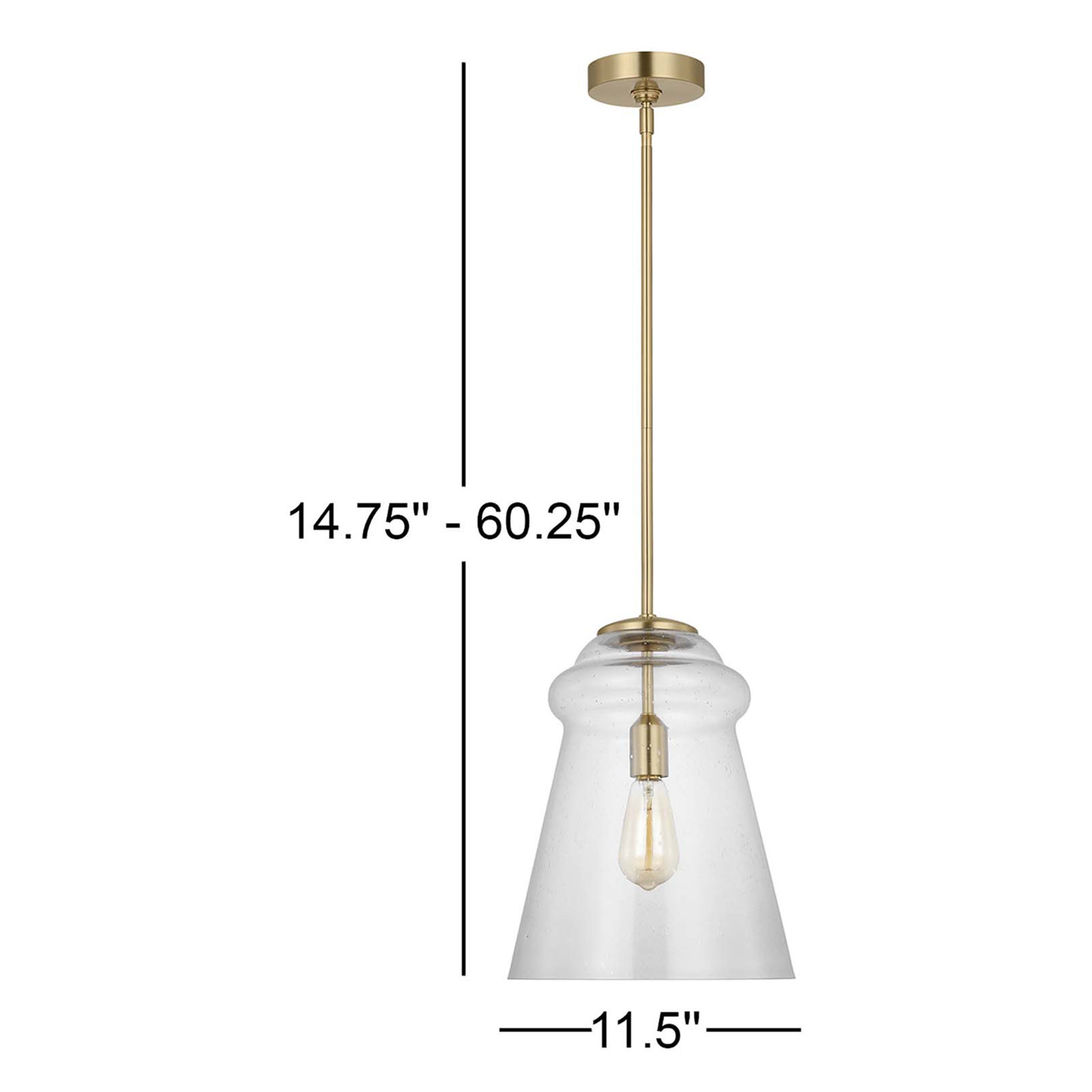 Single Light Glass Steel Dimmable Pendant, Satin Brass