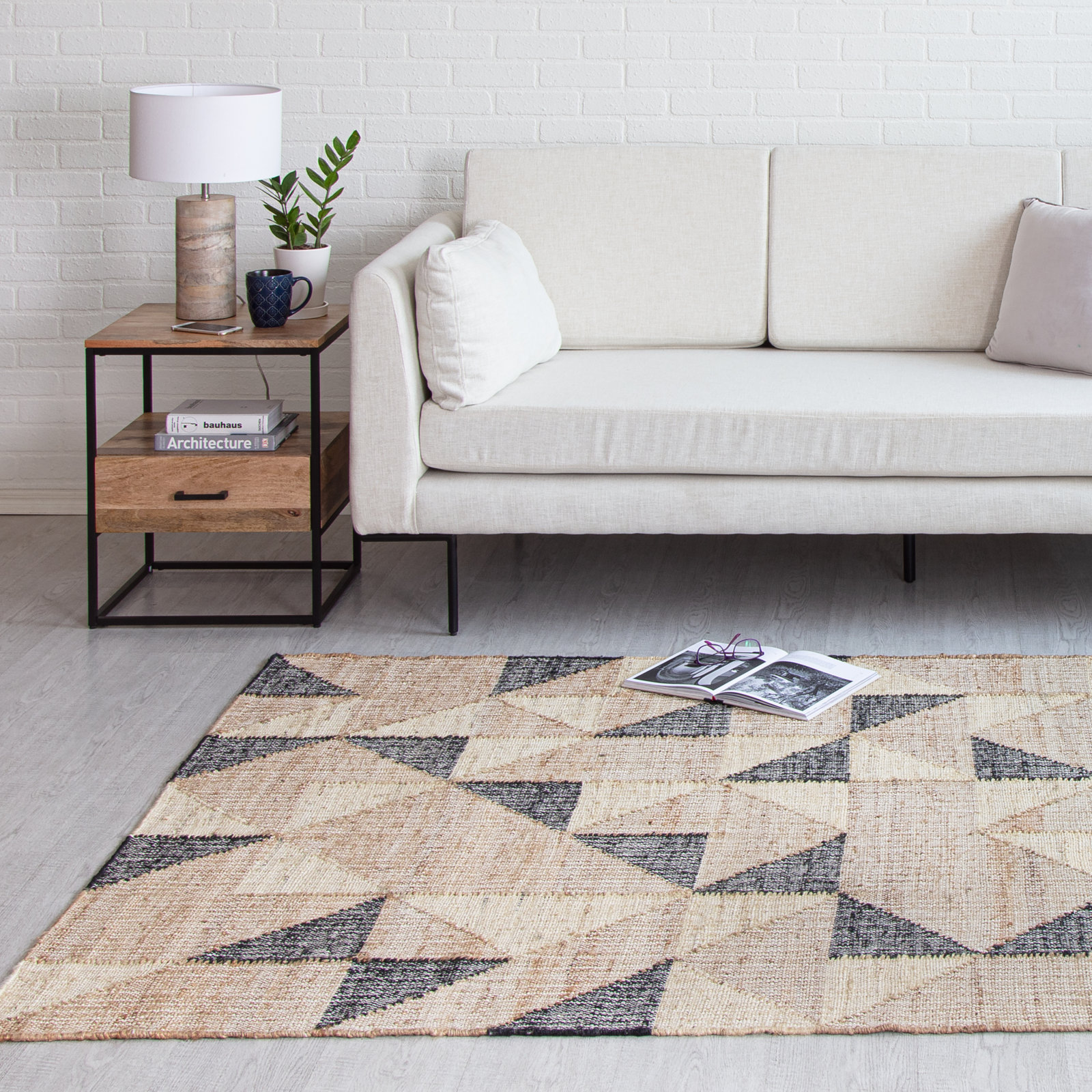 Solene Brown Charcoal Geometric Jute Rug, Rectangle 8' x 10'