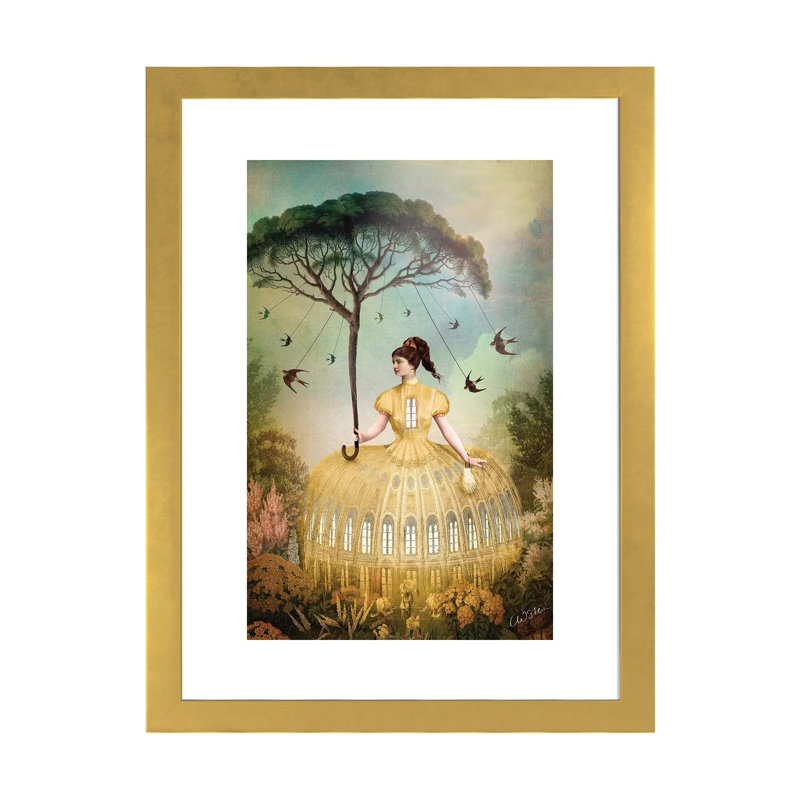 «The Bird Keeper» par Catrin Welz-Stein - impression d'art graphique, H 32 po x l 24 po x P 1 po, Papier encadré doré, Blanc