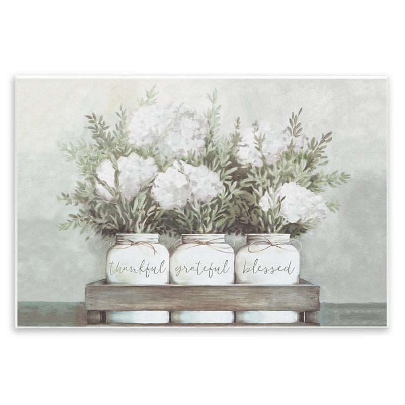 Bouquets d'hortensias immaculés - Reconnaissant sentiment bienheureux - peinture, H 10 po x l 15 po