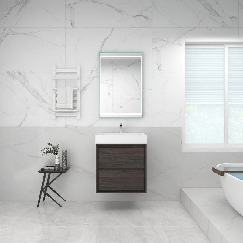 Base de meuble-lavabo mural 24 po Moreno avec plateau en acrylique renforcé Moreno, Blanc