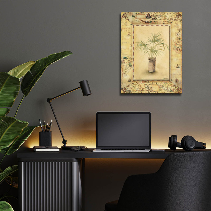 «Antique Map Palm 2» par Cheri Blum, art mural en verre acrylique, H 16 po x l 12 po x P 0,13 po