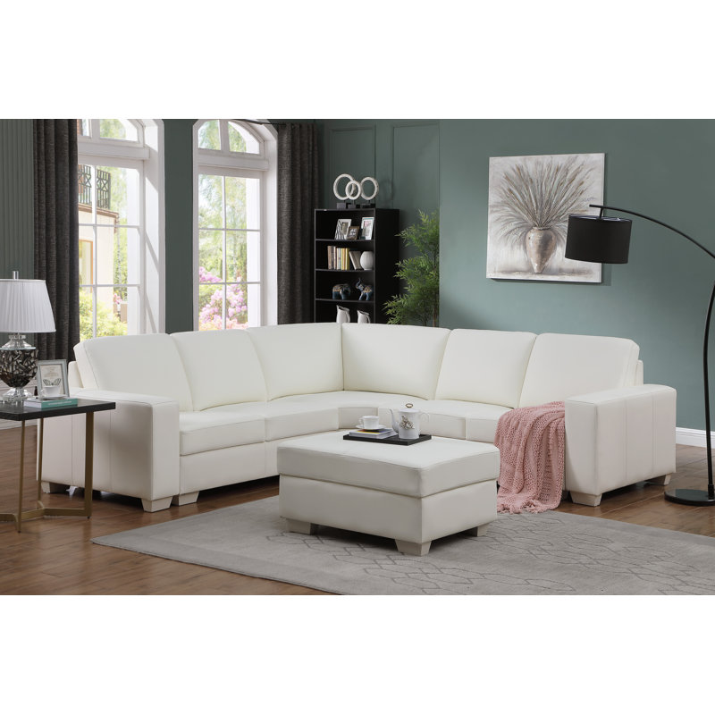 Canapé modulaire en cuir Bucurel, Cuir véritable blanc