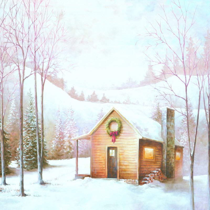 Friderika Christmas Cabin - reproduction d'art sur toile tendue, H 20 po x l 20 po