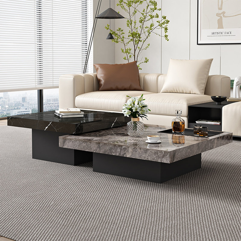 Ensemble de tables basses Modern Rock Plate, H 13,8 po x L 39,4 po x l 39,4 po, Noir/gris
