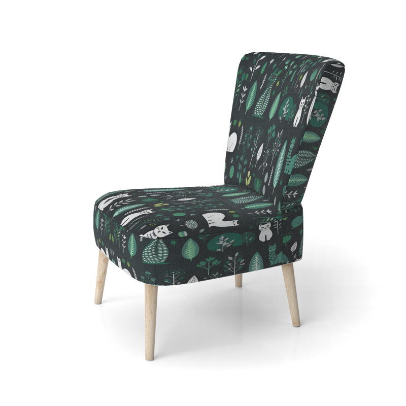 Chaise d'appoint décontractée rembourrée Minimalist Forest Animal, Vert/blanc