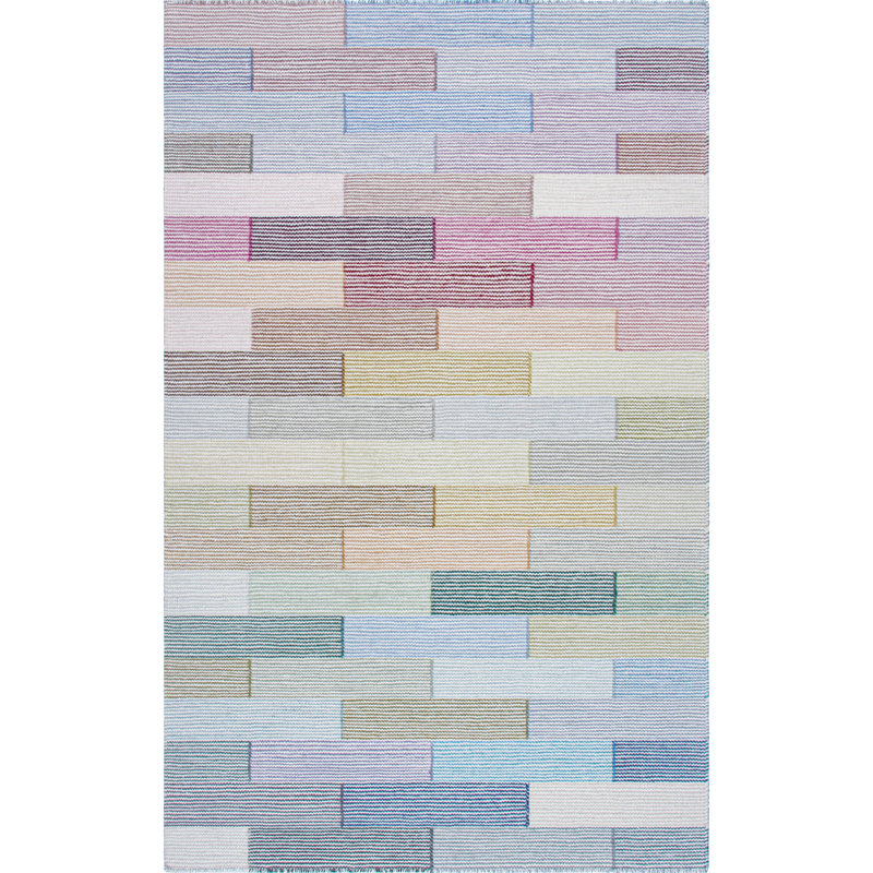 Illusion Patchwork Handwoven Wool Pink/Blue/Gray Area Rug, Rectangle 5' x 8'