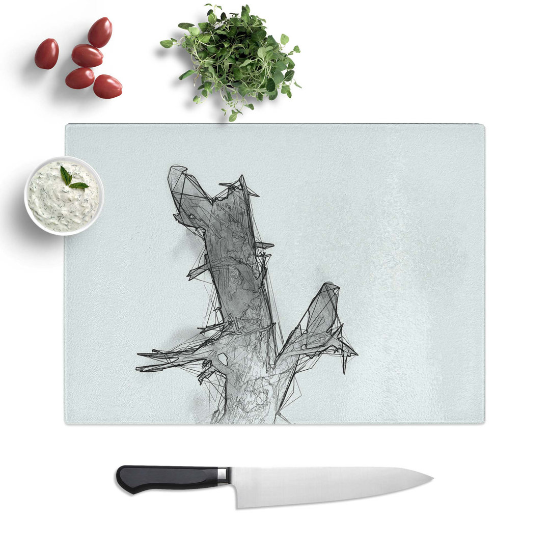 Tempered Glass Two Crows in Abstract Chopping Board