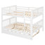 Lit superposé double au-dessus d'un lit double avec lit gigogne simple et échelle - Bois massif, peu encombrant, solution de sommeil polyvalente - blanc