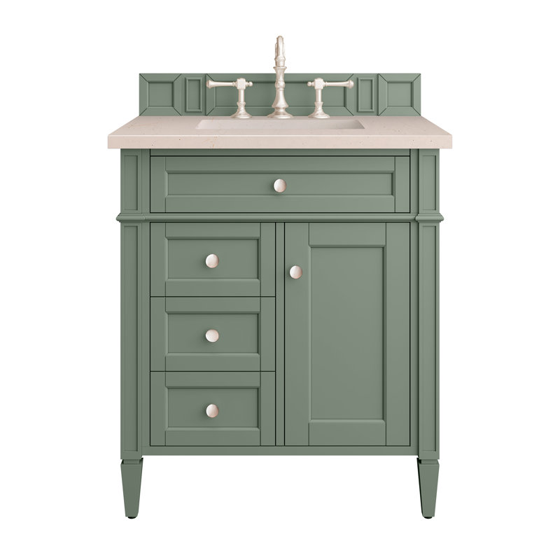 Brittany 30'' W Single Vanity, Carrara White, Smokey Celadon, 8" Widespread