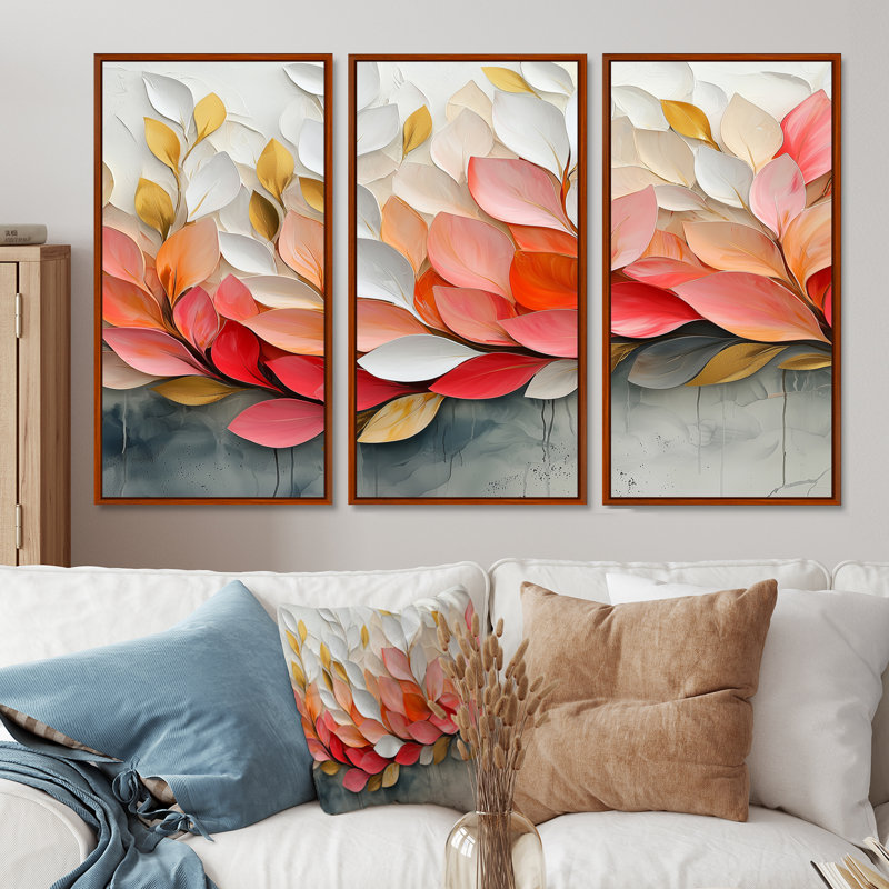 Velours rose nature pétale dans le vent - fleurs grand art mural - 3 panneaux, H 28 po x l 36 po, Brun