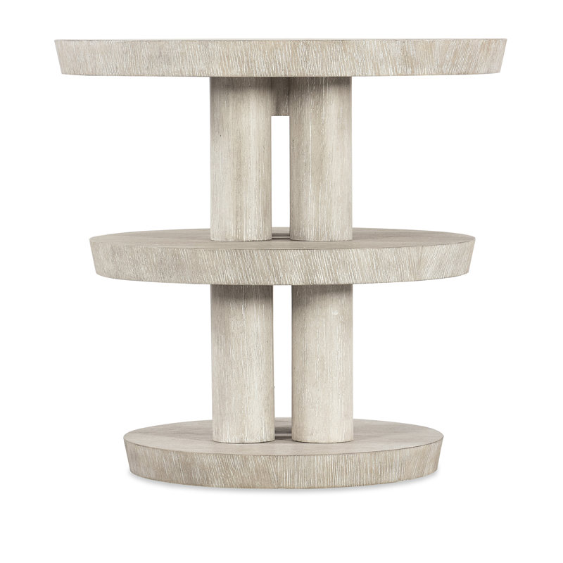 Modern Brown Round Wood and Metal Side Table