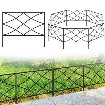 16" H Decorative Metal Garden Fence, 5 Panels, 9.12 ft Total, No-Dig Black Landscape Border for Flower Beds & Yards