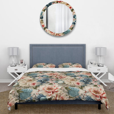 Ensemble de housse de couette rose et blanc Paisley Garden Dream I - Damask