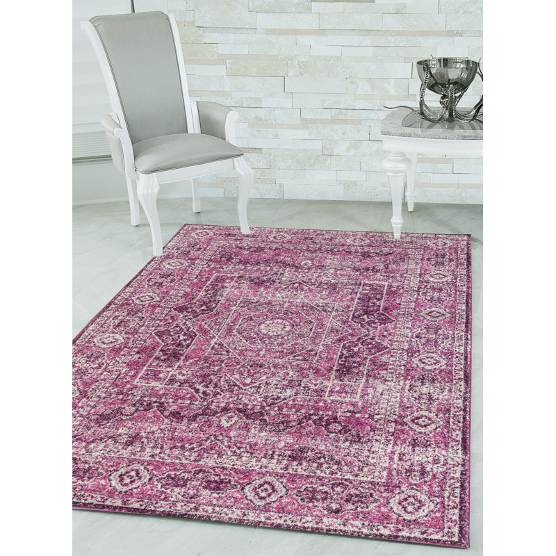 Tapis rose à motif géométrique Dietz, Rectangle 7 pi 10 po x 10 pi 6 po