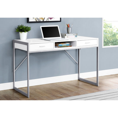 Modern White Laminate And Grey Metal Desk For Home Office, 48"l With Work Area Storage Computer Office Use, Metal, Paper Clip