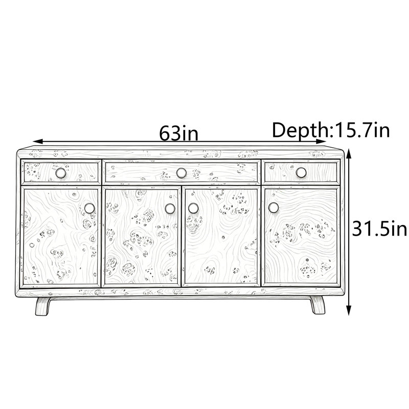 Armoire d'entrée Mid-Century, 31.5" H x 63" W x 15.7" D