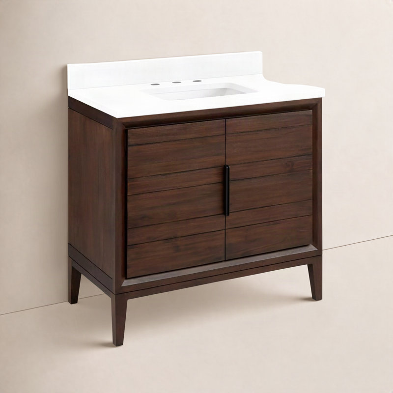Aliso 36" Single Bathroom Vanity, Feathered White Quartz, 8" Widespread, Java