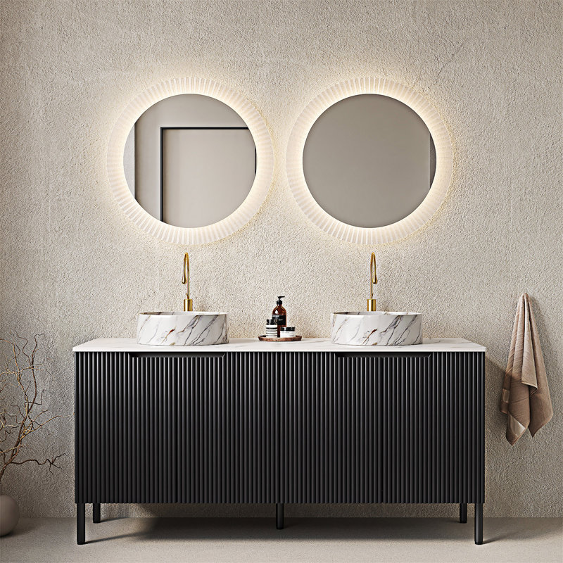 Meuble-lavabo autoportant avec lavabos, Noir