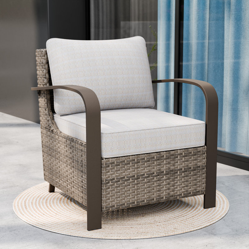 Outdoor Patio Wicker Chair with Cushions, Beige