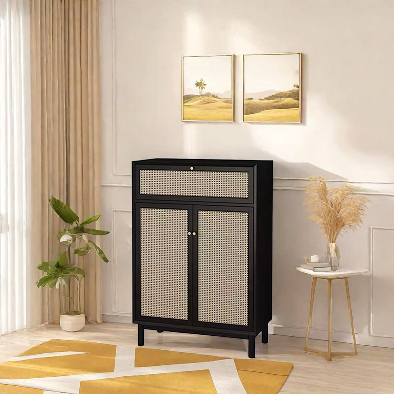16 Pair Shoe Storage Cabinet, Black