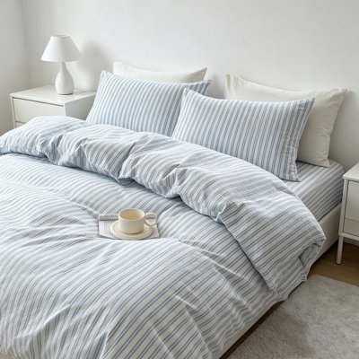 Ensemble de housse de couette en coton lavé rayé 100% coton