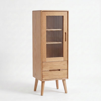 Armoire d'appoint Mid-Century moderne en chêne massif 47 "avec 2 tiroirs, porte cannelée