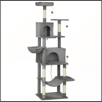 80 Inch Tall Multi-Level Cat Tower with Sisal Scratching Posts and Plush Platforms for Endless Feline Fun and Comfort
