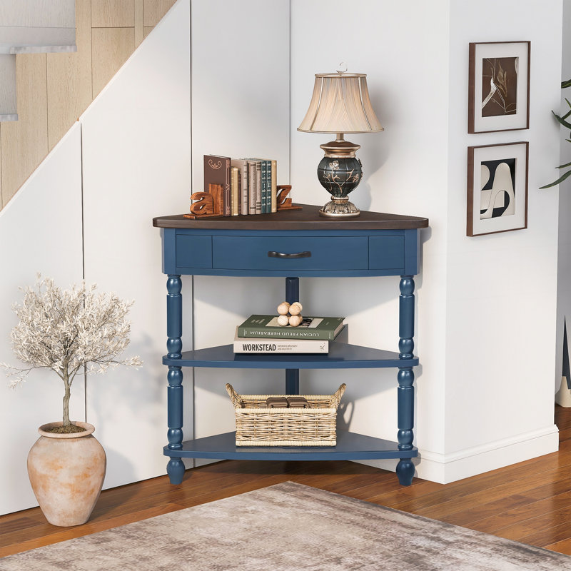 Petite table de coin 33,8 po, Espresso / bleu