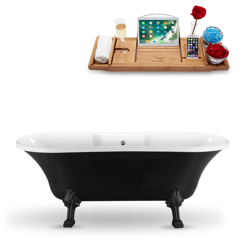 68'' x 33.9'' Soaking Acrylic Bathtub, Matte Black, Polished Chrome