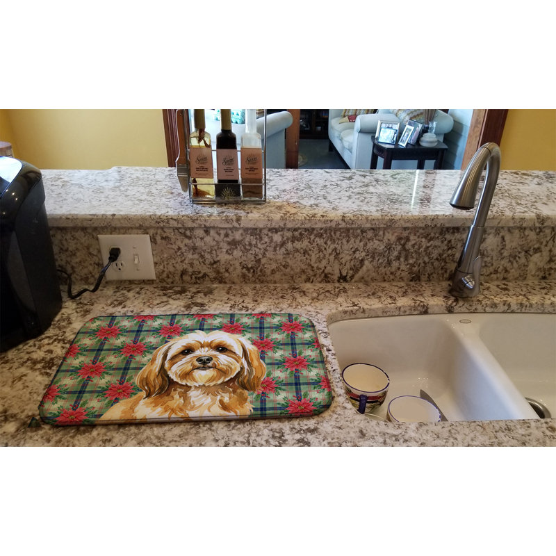 Tapis de vaisselle Gold Lhasa Apso Christmas PoinsettIas