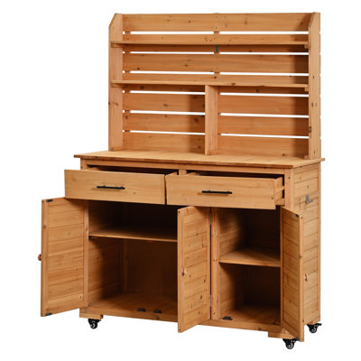 65" H Large Garden Potting Bench with Lockable Wheels and Storage Cabinet