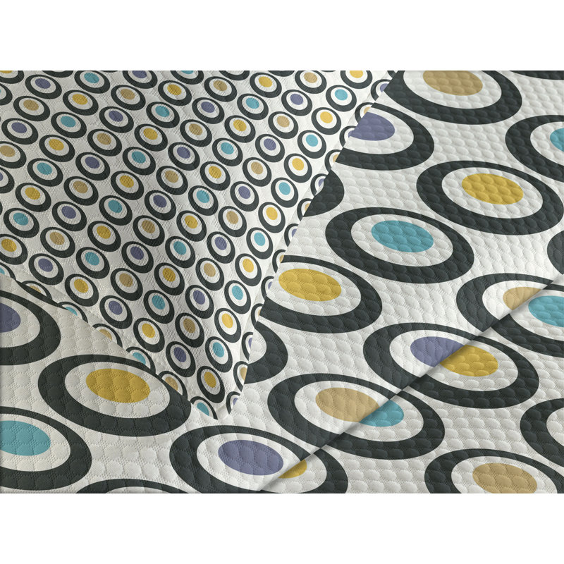 Ambesonne Retro Bedspread Set Bold Circles Polka Dots Multicolor, King Coverlet/Bedspread + 2 Standard Shams