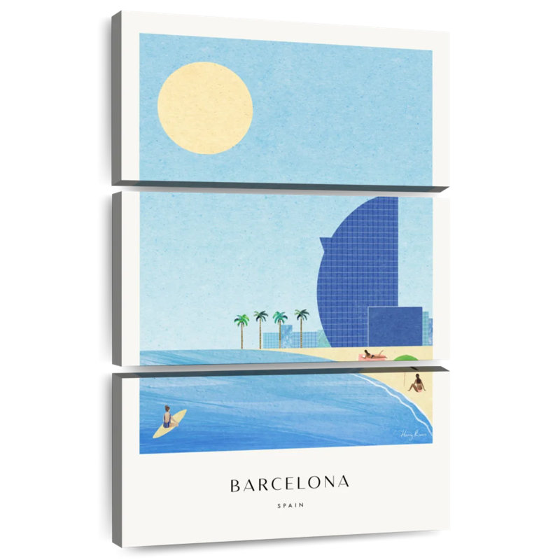 Affiche de voyage rétro Nicci Barcelona Beach, H 32 po x l 20 po