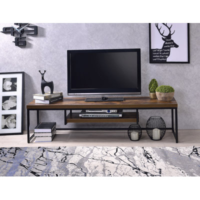 Weathered Oak & Black Metal Finish TV Stand
