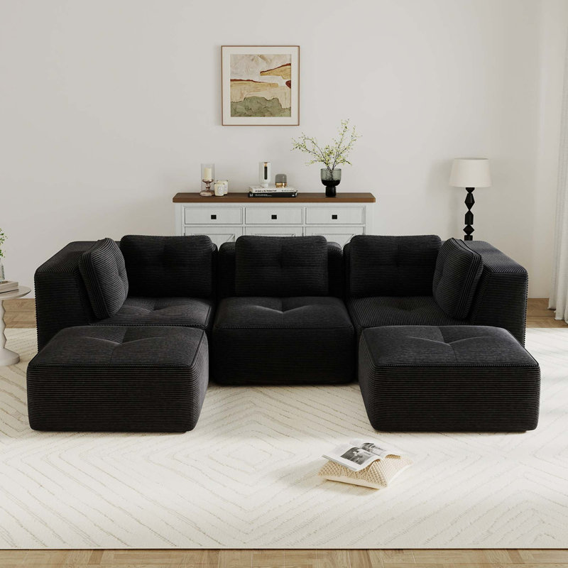 Canapé modulaire moderne avec siège profond et conception sans assemblage, Bleu, H 27,1 po x l 116,9 po x P 69,7 po